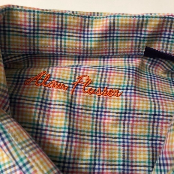 Alan Flusser Pastel Plaid Button Down Size L NWOT - Picture 3 of 8